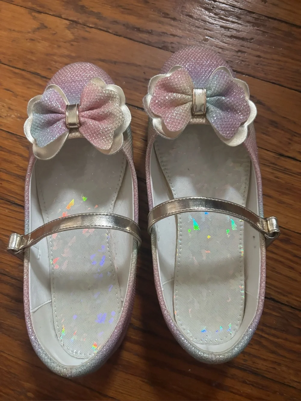 Girls Rainbow Pastel Mary Jane Flats with Metallic Strap , size 34